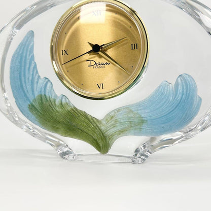 Authentic Daum France Crystal Table Clock Blue Green Clear Gold Used From Japan
