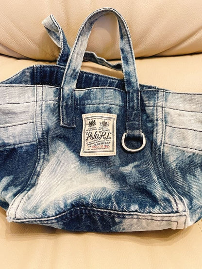 Polo Ralph Lauren Denim Mini Tote Bag Vintage Style PRL Patch Blue Rare Casual
