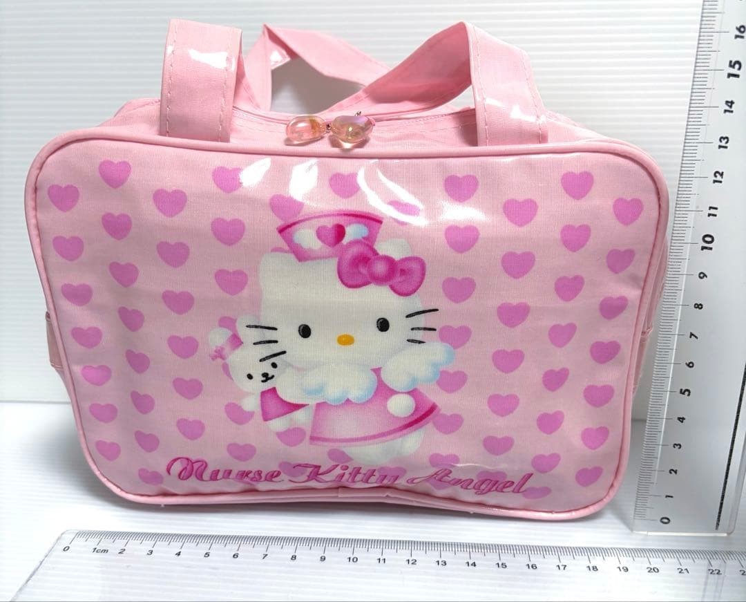 Sanrio Hello Kitty Nurse Angel Pouch Bag With Heart Charm Pink 2002 Rare