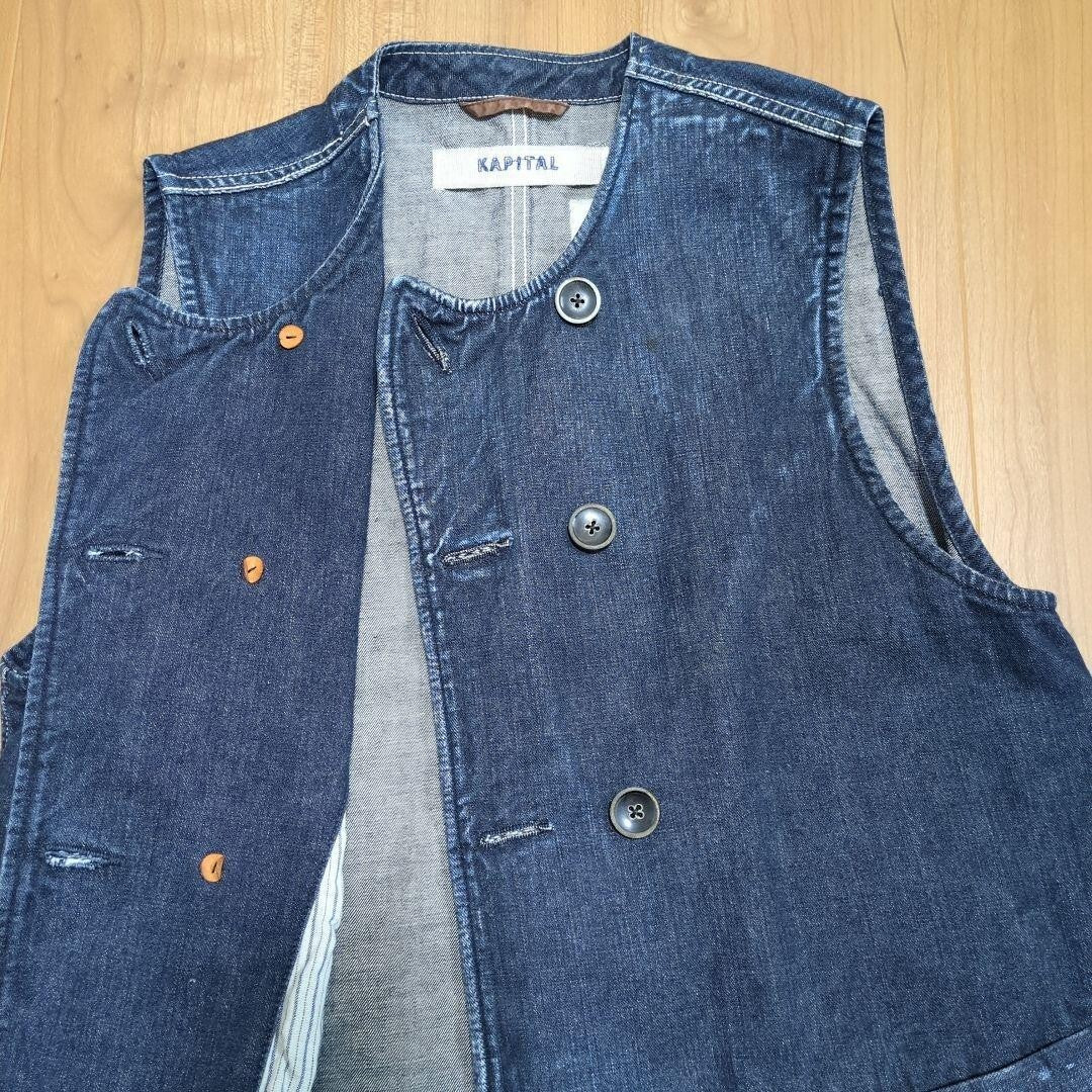 KAPITAL Denim double button Vest Cotton100% Used Excellent+ Vintage Japan