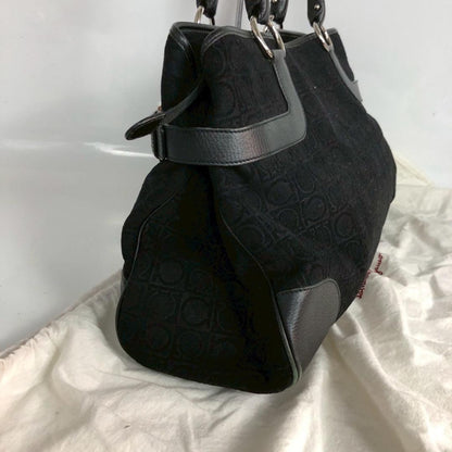 Salvatore Ferragamo Hand Bag Tote Purse Gancini Leather Black Authentic