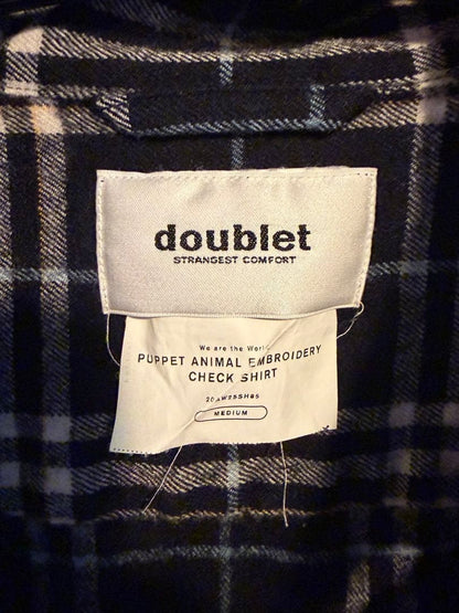 doublet PUPPET EMBROIDERY Long Sleeve Check Shirt size M color Navy Wool