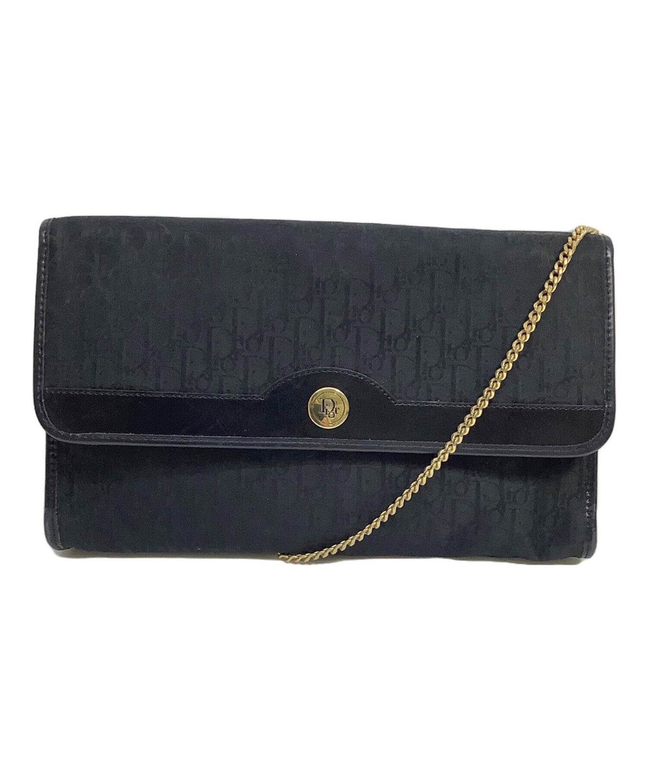 Dior Trotter Chain Shoulder Crossbody Bag Black Canvas Leather Vintage Authentic