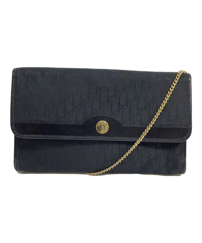 Dior Trotter Chain Shoulder Crossbody Bag Black Canvas Leather Vintage Authentic