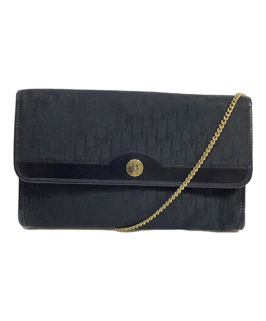 Dior Trotter Chain Shoulder Crossbody Bag Black Canvas Leather Vintage Authentic