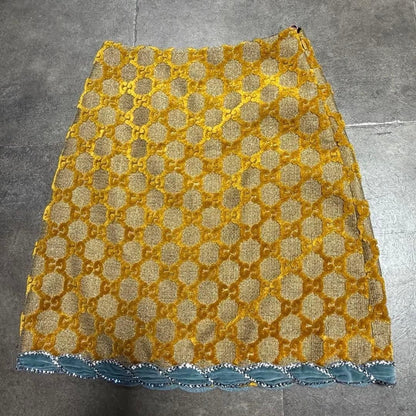 GUCCI Skirt Logo Pattern Yellow Gold Scalloped Edge Size 38 51cm Length
