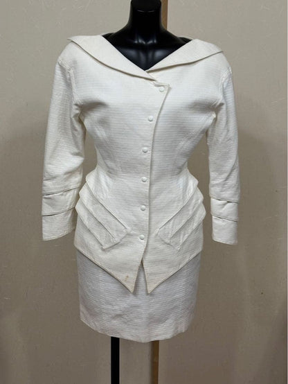 Thierry Mugler White Suit Jacket Skirt Set size 9AR