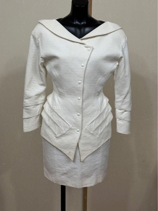 Thierry Mugler White Suit Jacket Skirt Set size 9AR