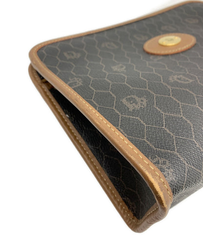 Dior Honeycomb Clutch Bag Brown Canvas Leather Vintage Authentic