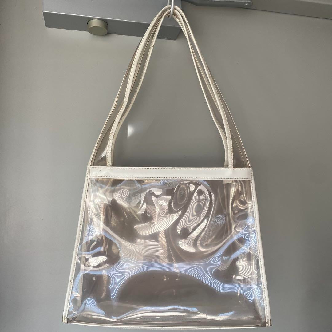 Vintage GUCCI Clear PVC Tote Bag White Shouder Bag Women C-250715-4