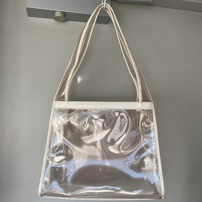 Vintage GUCCI Clear PVC Tote Bag White Shouder Bag Women C-250715-4