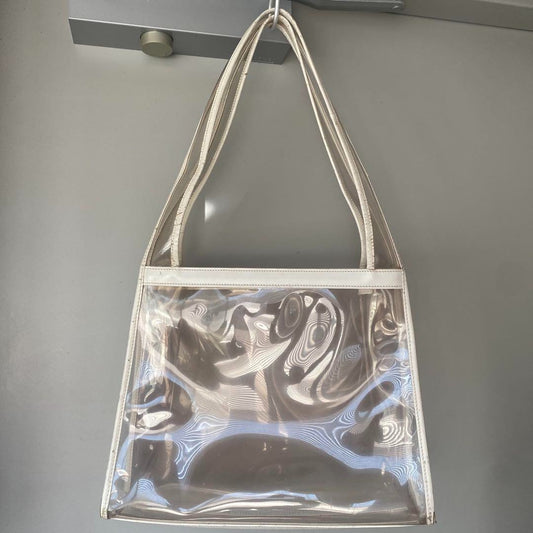 Vintage GUCCI Clear PVC Tote Bag White Shouder Bag Women C-250715-4
