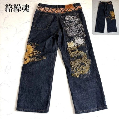 New Karakuri Tamashii Dragon Embroidered Denim Pants, Size 36, Sold Out