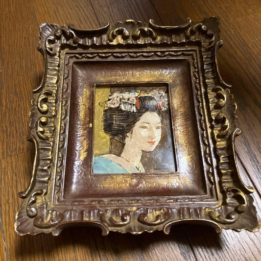 Kan'ichi Matsuoka, Glass Painting: Beautiful Woman with Gold Background