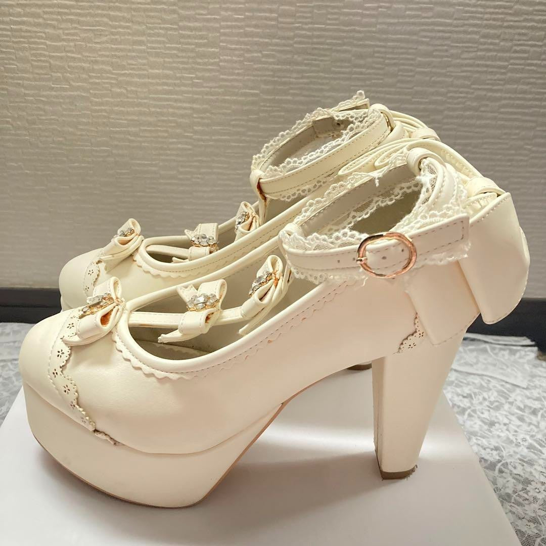 Liz Lisa 6.0US Triple Ribbon Pumps White Sweet Lolita Feminine Kawaii Japan Y2K