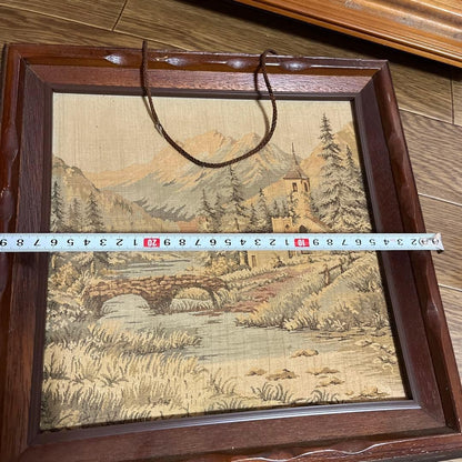 Showa Retro Wooden Frame Church Embroidery Painting Embroidery Art Painting