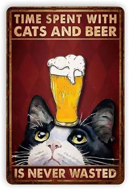 Tinplate sign, miscellaneous goods, retro, easy to install (Cat and Beer 2)