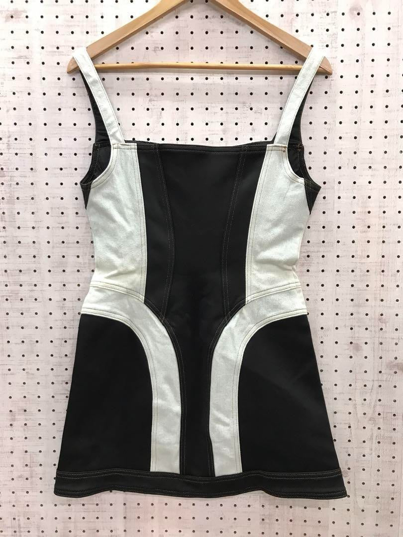 Mode Fetish Vintage Denim Jersey Bodycon Mini Dress L Blue Black
