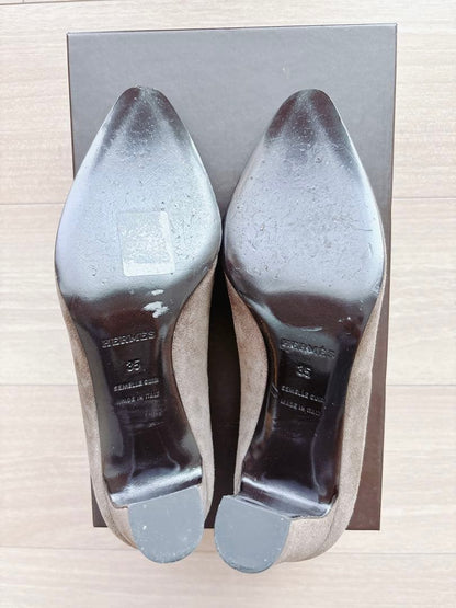 HERMES Suede Tassel Pumps Women's Size 35 From Japan i17309