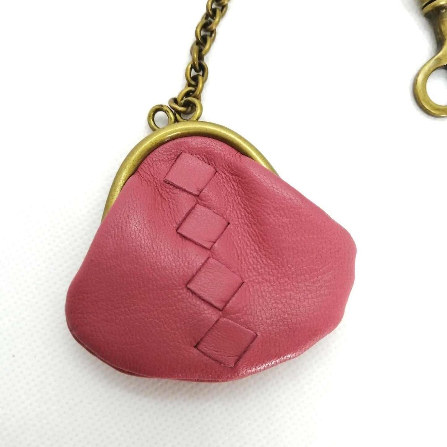 Bottega Veneta Pink Leather Key Ring Bag Charm Coin Pouch Keychain USED