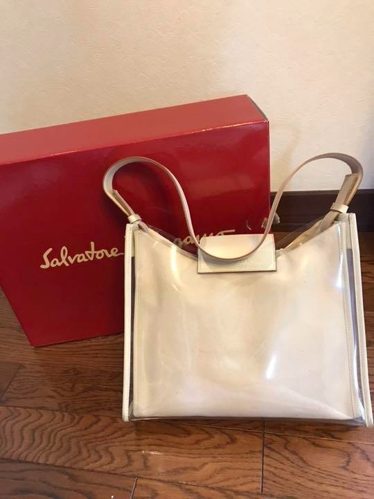 Salvatore Ferragamo Shoulder Bag Vinyl Clear Beige Auth 118213