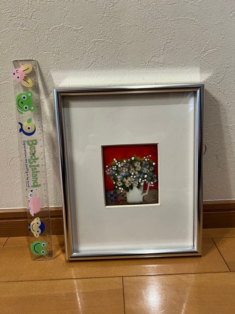 Cloisonné enamel wall decoration vase, Showa retro style, with framed painting.