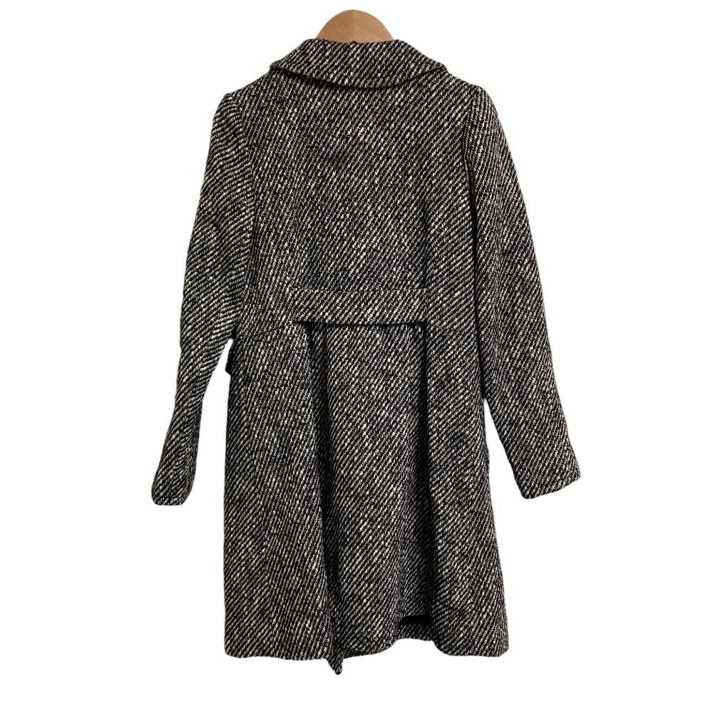 LANVIN en Bleu Tweed Coat with Corsage, Size 36, Black and White Women USED