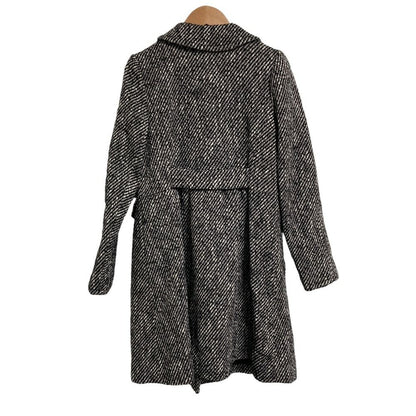 LANVIN en Bleu Tweed Coat with Corsage, Size 36, Black and White Women USED