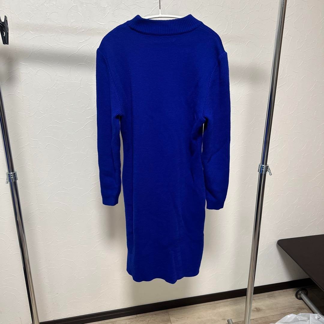 Yves Saint Laurent Woman M Ysl Blue Knit Dress Long Sleeve Vintage Stylish Cloth