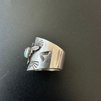 Navajo LFC Bisbee Turquoise Thunderbird Ring US 11.7