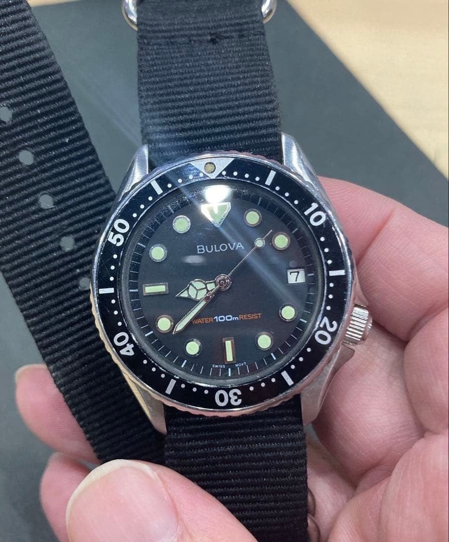 Bulova Wrist Watch Diver w/NATO Strap Vintage Used Waterproof Working Rare JAPAN