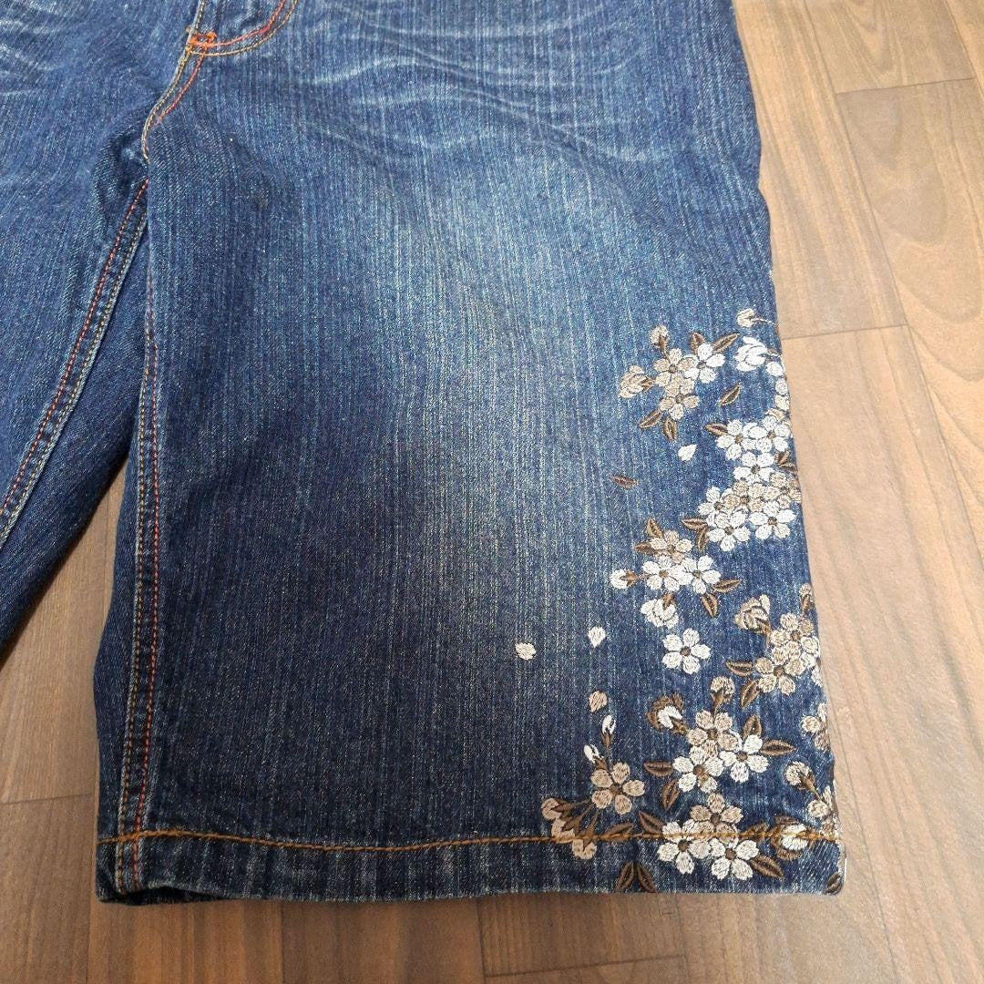 Kacho Fugetsu Men's Denim Jeans Half Pants Dragon Embroidered Blue Size 40
