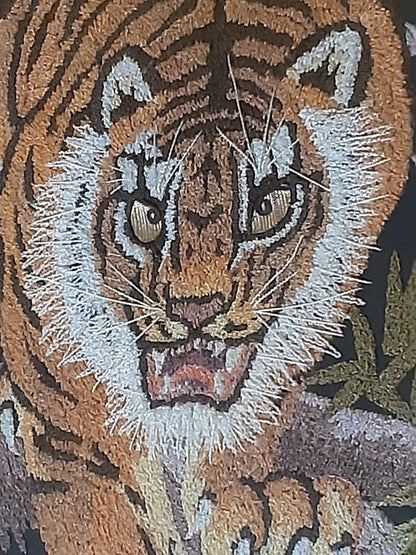 Showa Retro Thread Painting Cultural Embroidery Tiger Bamboo Grove Painting Art