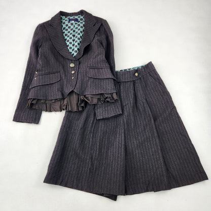 KENZO Vintage Herringbone Suit Set Brown France Wool Linen L