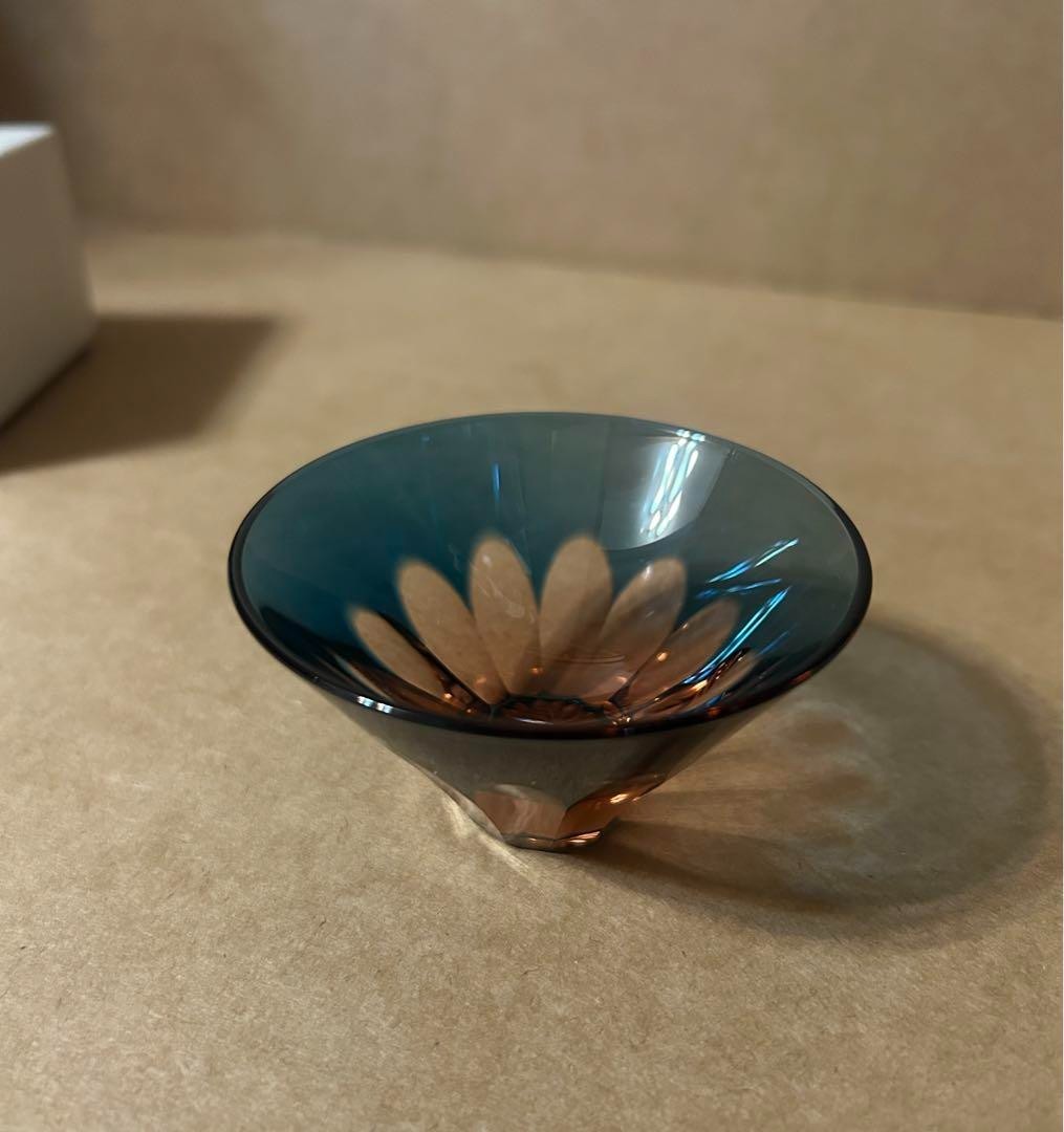 Sake Cup Middle Gold Glass, Upside Down Fuji, Edo Stylish Drinking , Kiriko, Kir
