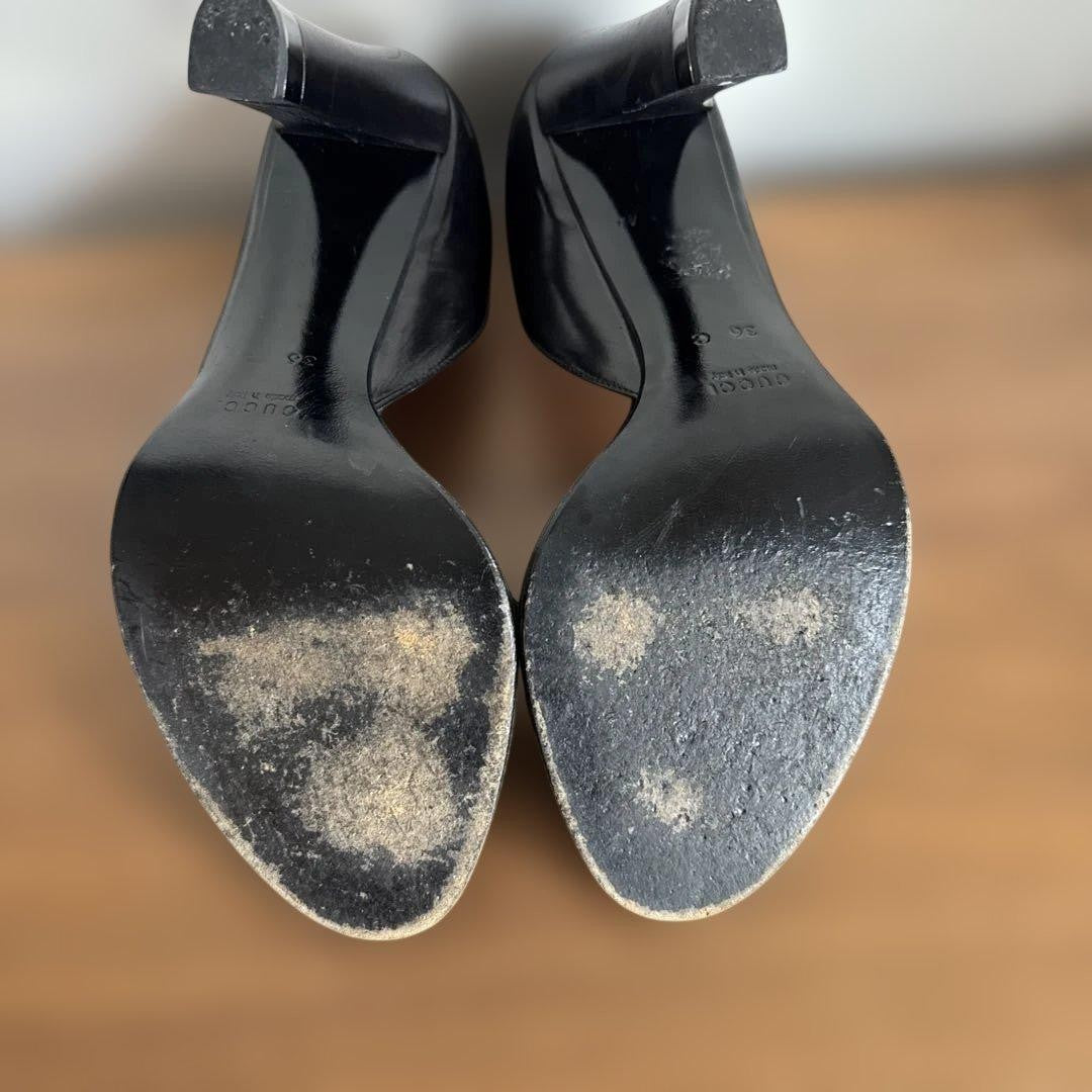 Rare GUCCI Black Leather Pumps Heels Size 36 US 5.5 10cm Heel Elegant Party