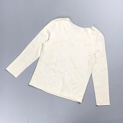 AKRIS Silk Floral Knit Sweater Embroidery White Size 40 - Excellent
