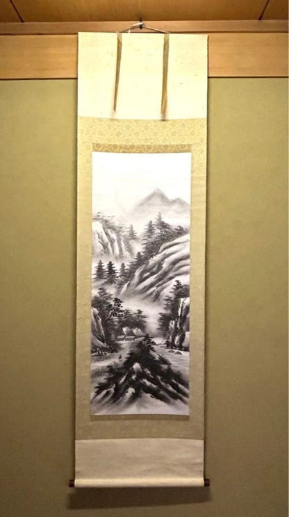 Hanging scroll Landscape Ink wash painting Showa retro