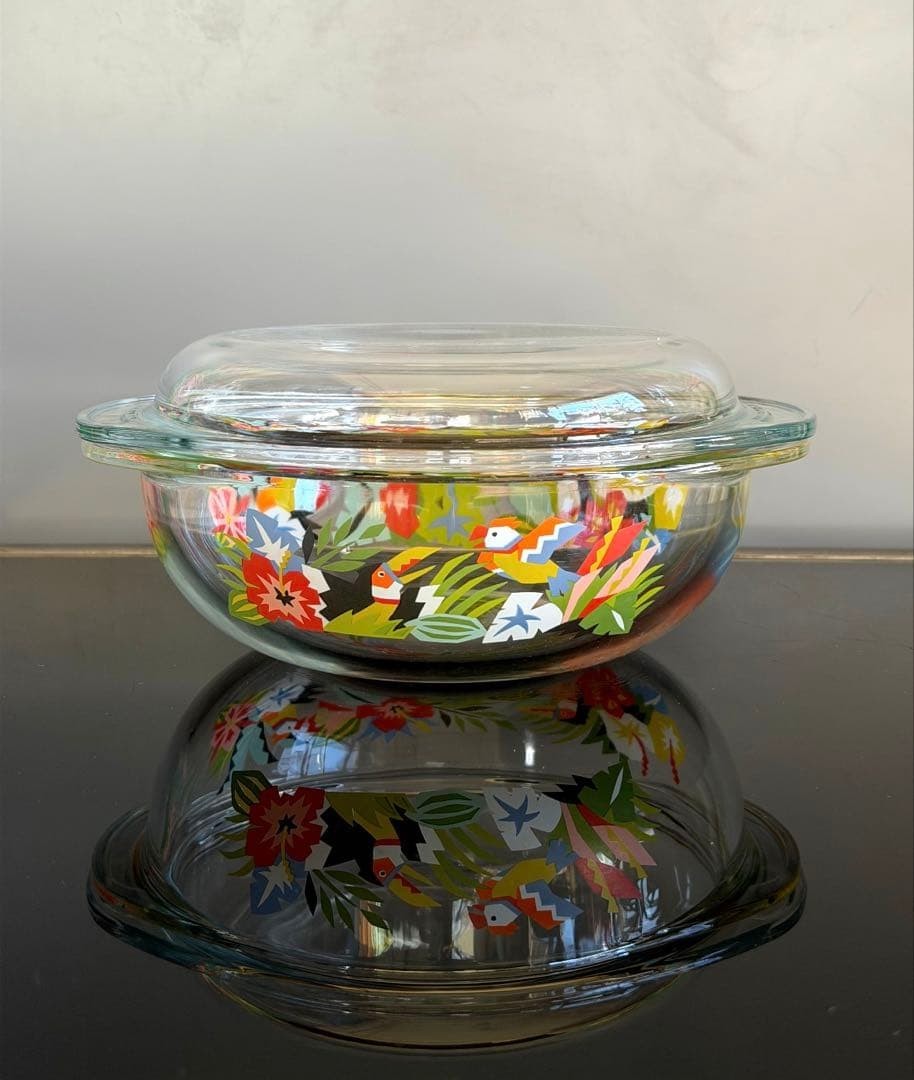 Retro Pop Glass Bowl Casserole with Lid Pyrex Floral Rare Vintage Collectible