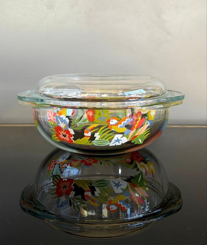 Retro Pop Glass Bowl Casserole with Lid Pyrex Floral Rare Vintage Collectible