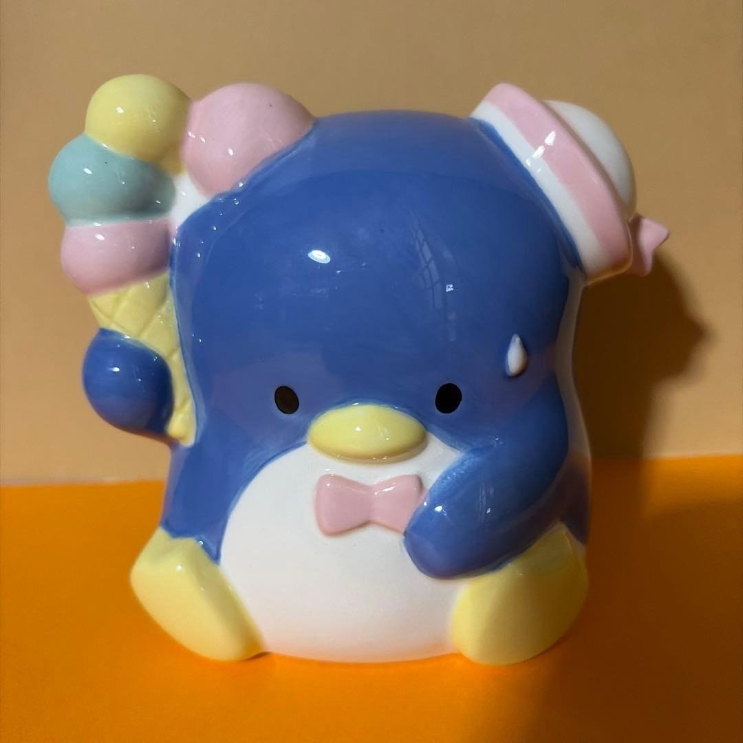 Sanrio Tuxedo Sam Penguin Ceramic Coin Bank Rare Vintage Japan Ice Cream Kawaii