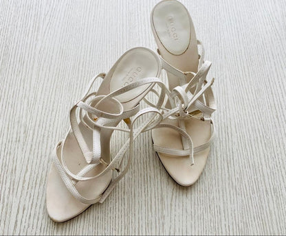 Gucci Women Lace-Up Sandals White 6.5US Excellent Used Leather Shoes