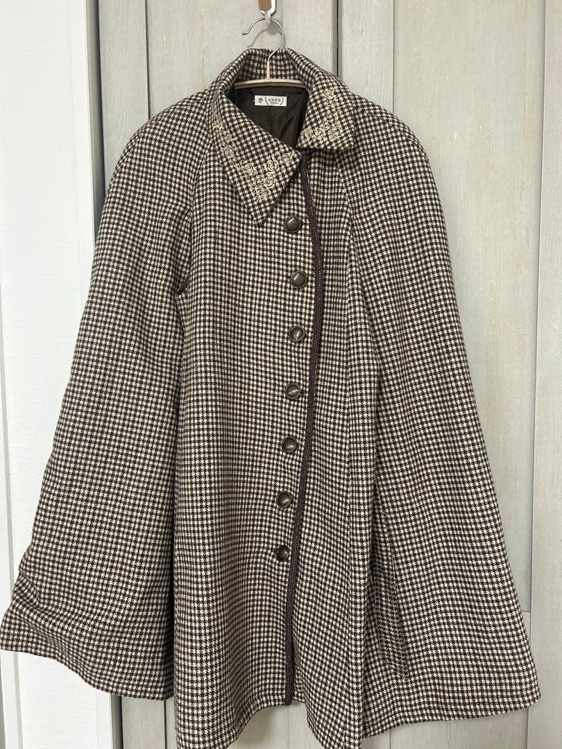 Axes Femme Houndstooth Cape Coat Jacket Poncho brown free size Used from japan