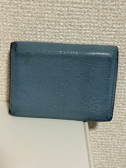 Miu Miu Madras Love Heart Trifold Wallet Purse Light Blue Leather Ladies Italy