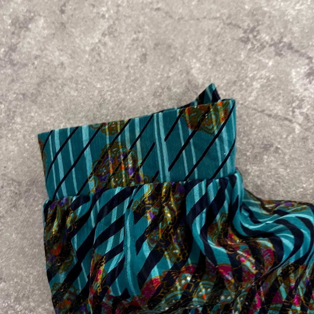 Turquoise diagonal stripe pattern long dress, all-over print, one size fits all