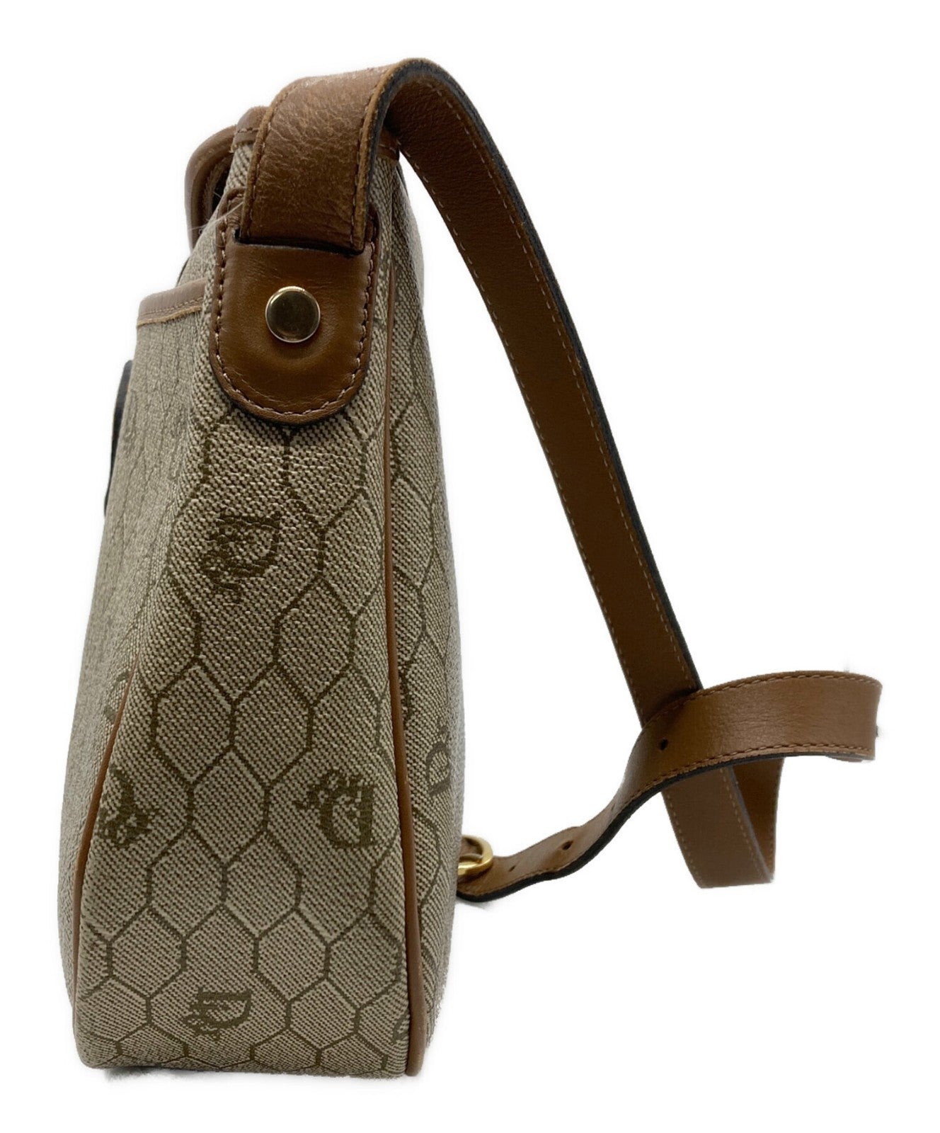 Dior Honeycomb Shoulder Bag Beige Canvas Leather Vintage Authentic 1112