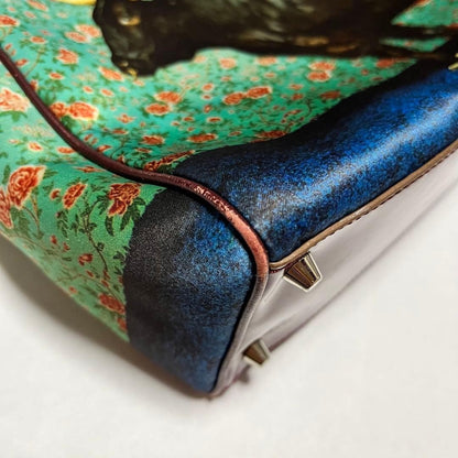 Anya Hindmarch Buffalo Floral Pattern Green Leather Tote Bag Authentic