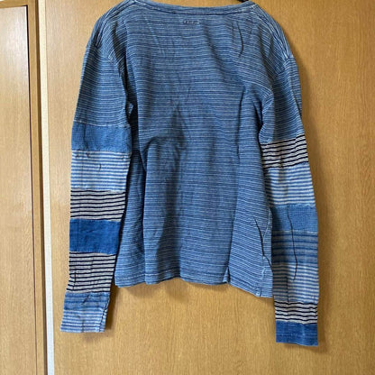 KAPITAL Border Indigo Patchwork Long Sleeve T-Shirt Size S (2)