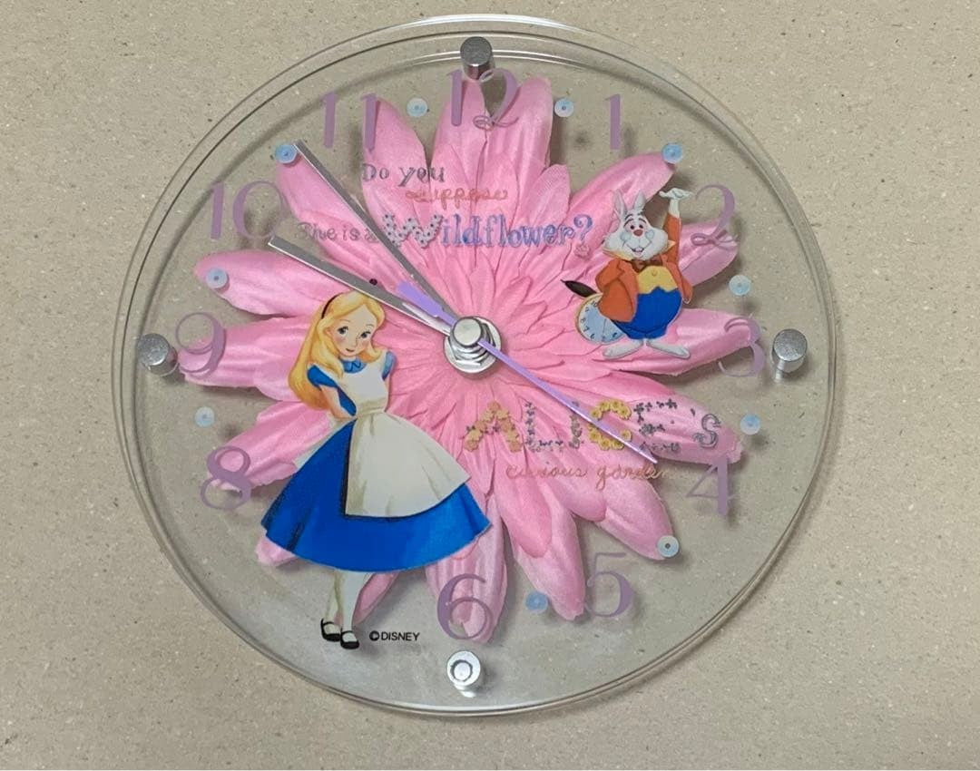 Disney Alice's Adventures in Wonderland Wall Clock Pink Size Diameter 16.5cm