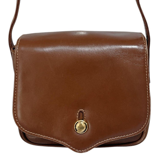 "Lanvin Mini Crossbody Shoulder Bag Brown Leather Logo Rare Authentic" /Used++